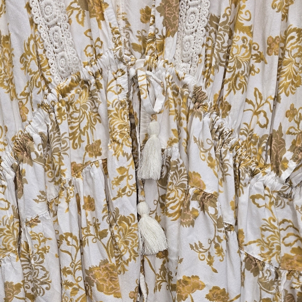 TORRID Ruffle Kimono Top Sz 00 12 14 Yellow Floral Boho Bohemian - Picture 4 of 9